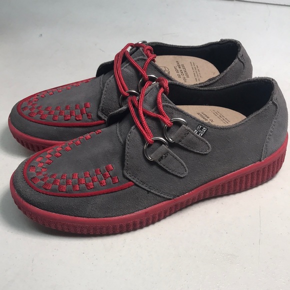 T.U.K. | Grey & Red 2 Ring Suede Low Creepers Size 7 - Picture 1 of 13